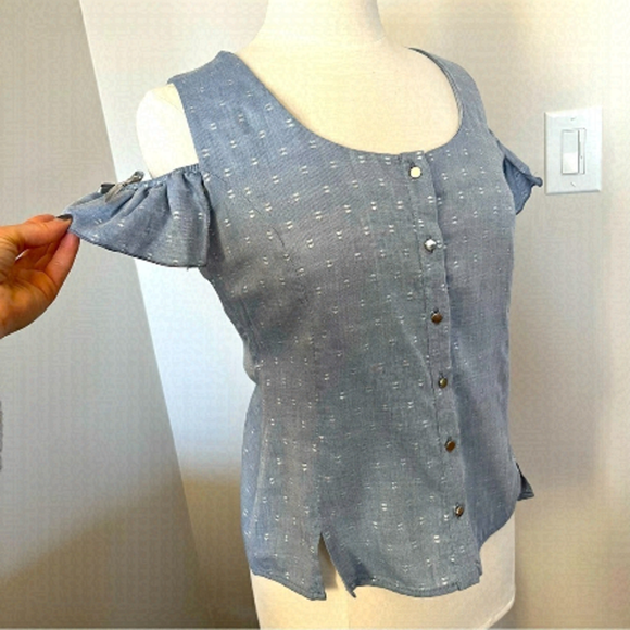 Paul Brial Denim Claire Cold Shoulder Button Down BNWT - Picture 1 of 9